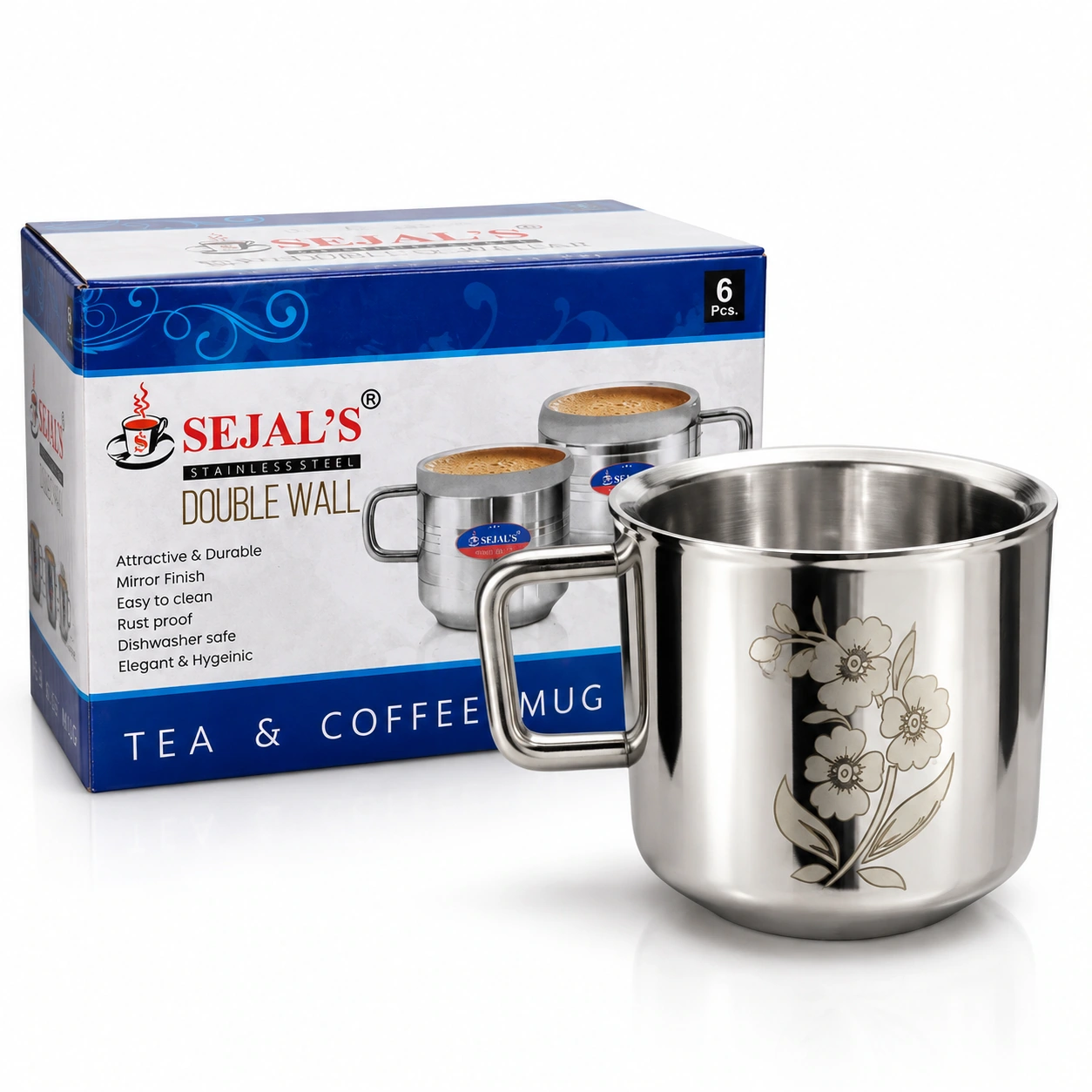 Sejal Double Wall Mug (6-Piece Set)